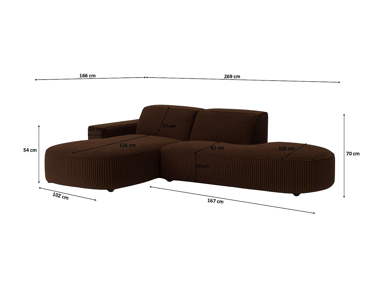 Canapé d'angle Cursal Atelier, tissu Poso, marron, gauche