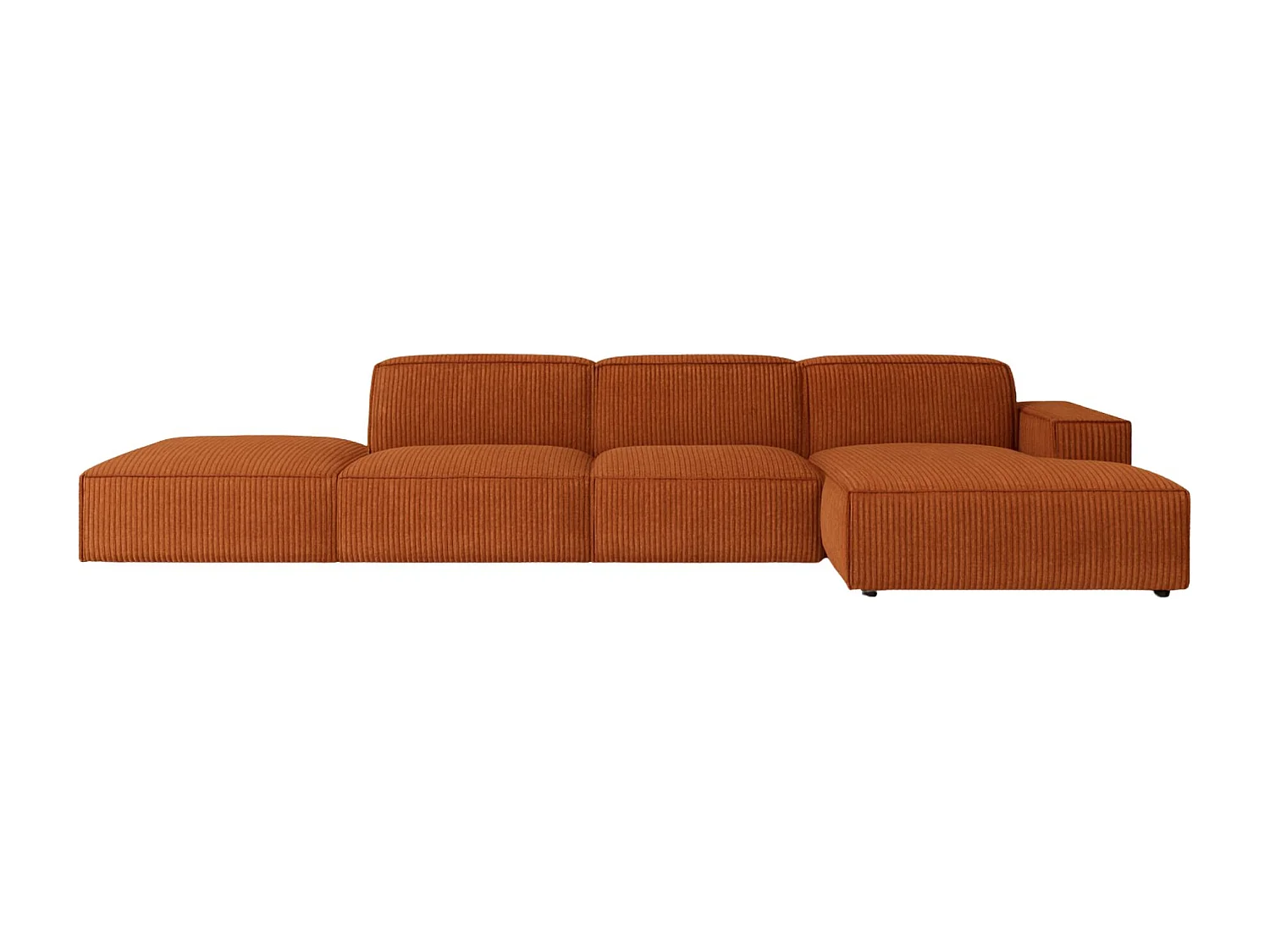 Canapé d'angle en L + tabouret Cursal, tissu Poso, cuivre, droite