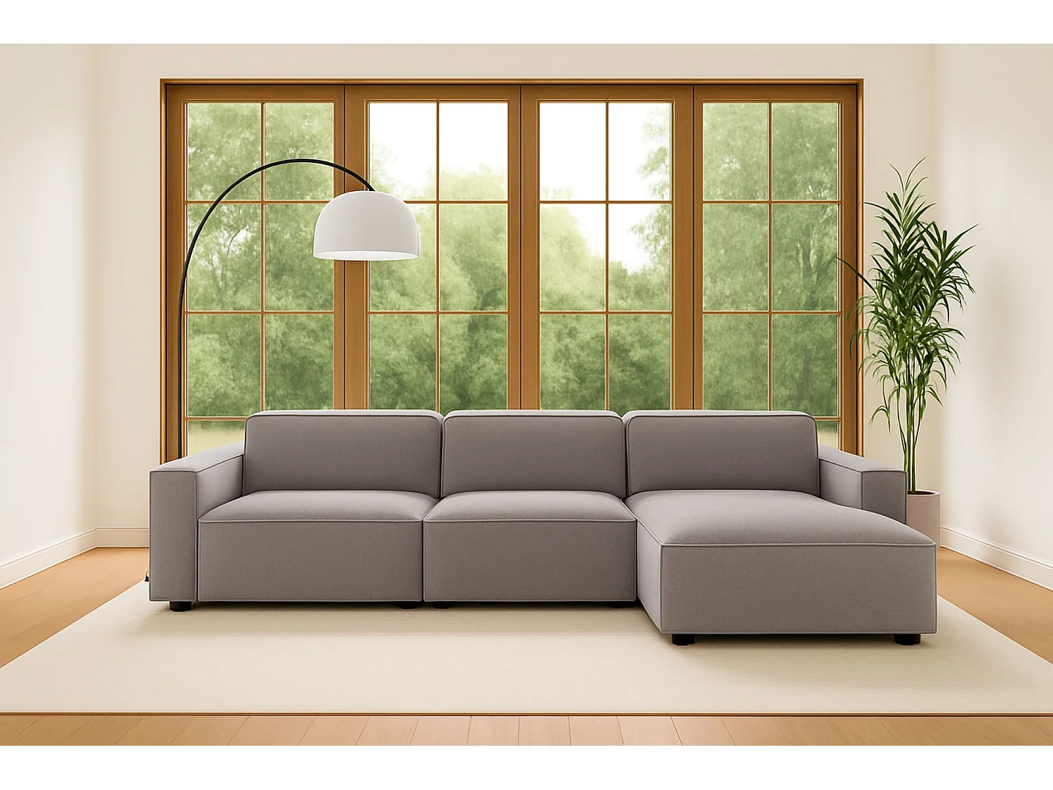 Canapé d'angle en L Cursal, tissu Salvador, gris, droit