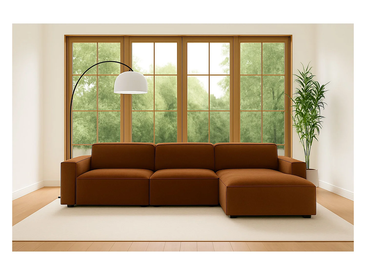 Canapé d'angle en L Cursal, tissu Salvador, marron foncé, droit