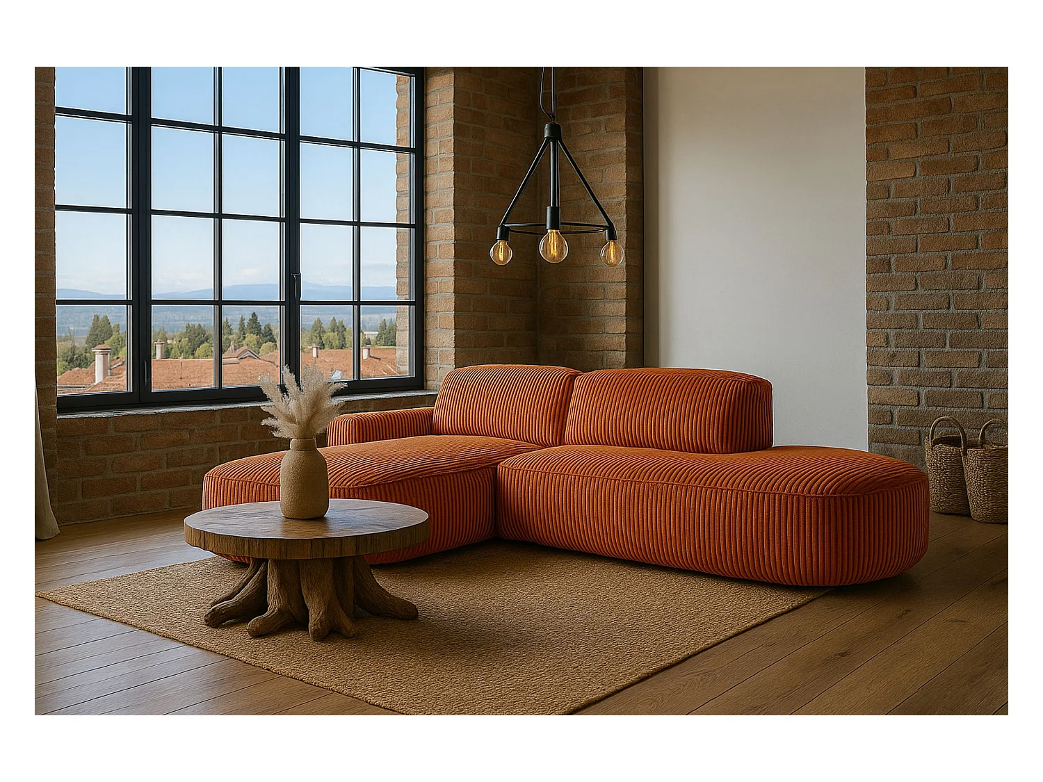 Divano angolare Cursal Atelier, tessuto Poso, rame, sinistro