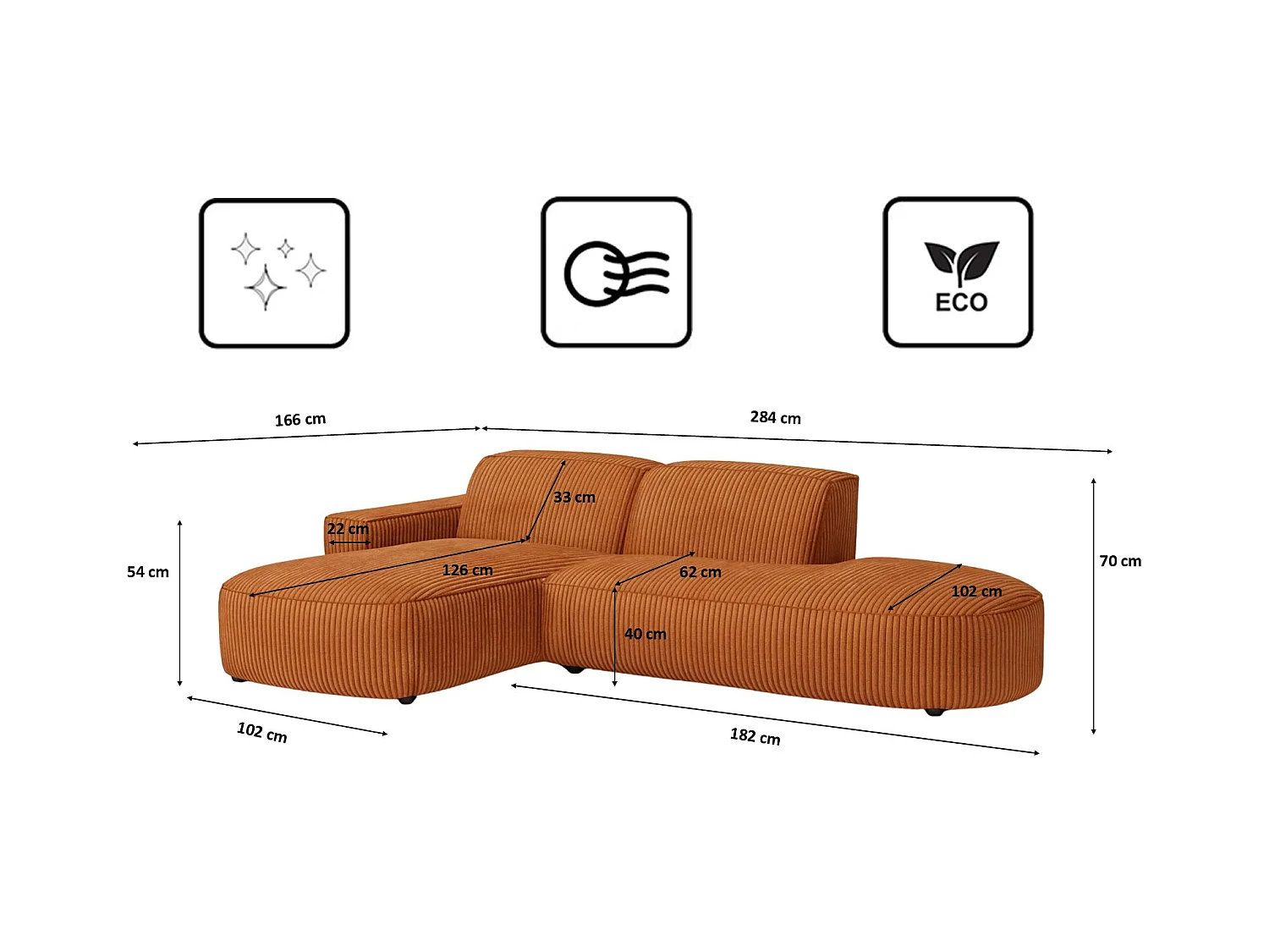 Divano angolare Cursal Atelier, tessuto Poso, rame, sinistro