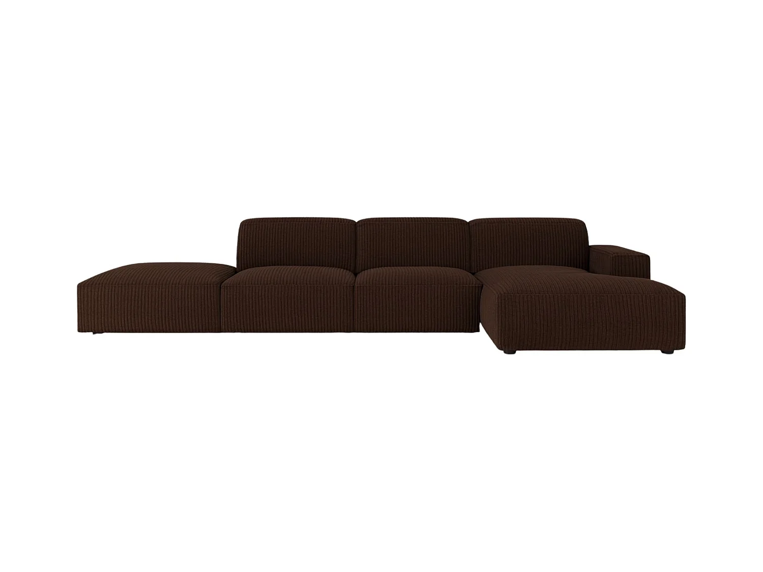 Canapé d'angle en L + tabouret Cursal, tissu Poso, marron, droit