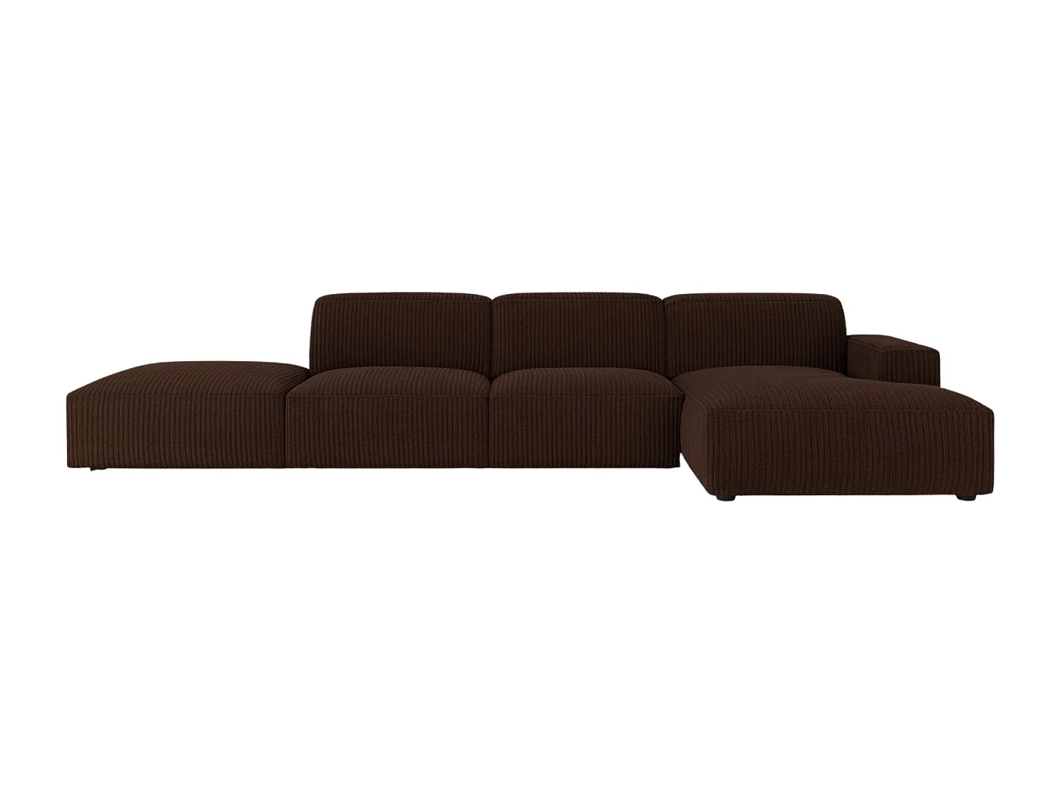 Canapé d'angle en L + tabouret Cursal, tissu Poso, marron, droit