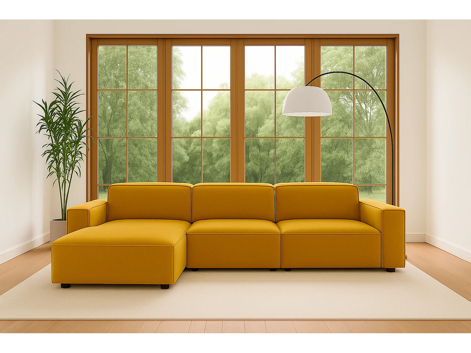 Canapé d'angle en L Cursal, tissu Salvador, jaune, gauche