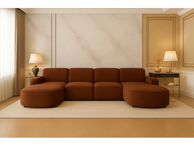 Hoekbank U-vorm Round Cursal, stof Salvador, donkerbruin