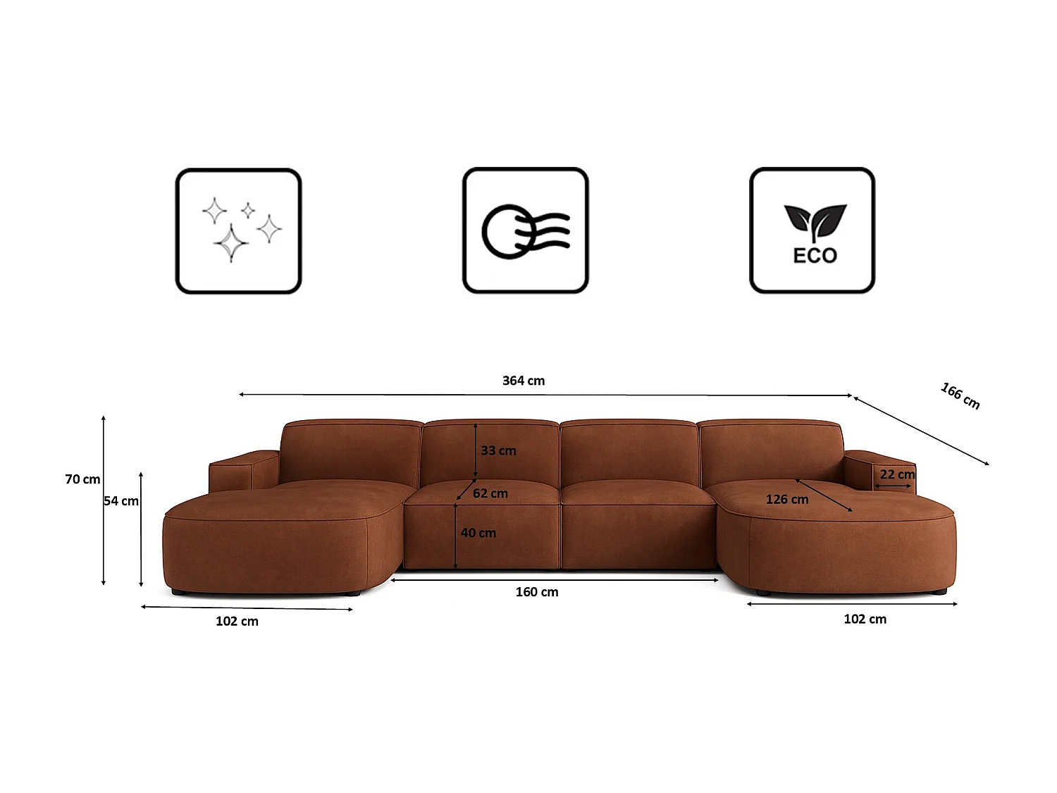 Canapé d'angle en U Round Cursal, tissu Salvador, marron foncé