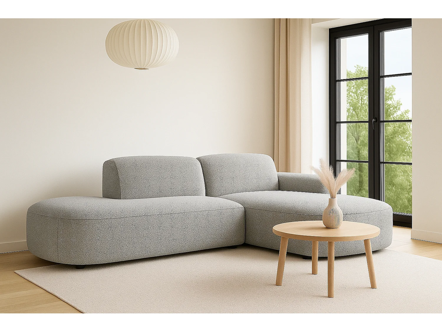 Canapé d'angle Cursal Atelier, tissu Artico, ciment, droit