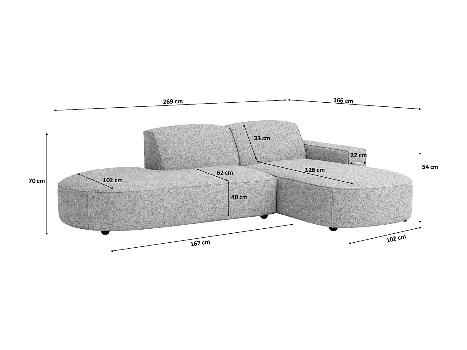 Canapé d'angle Cursal Atelier, tissu Artico, ciment, droit