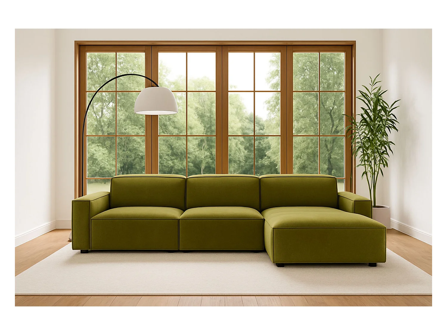 Ecksofa L-Form Cursal, Stoff Salvador, Olive, Rechts
