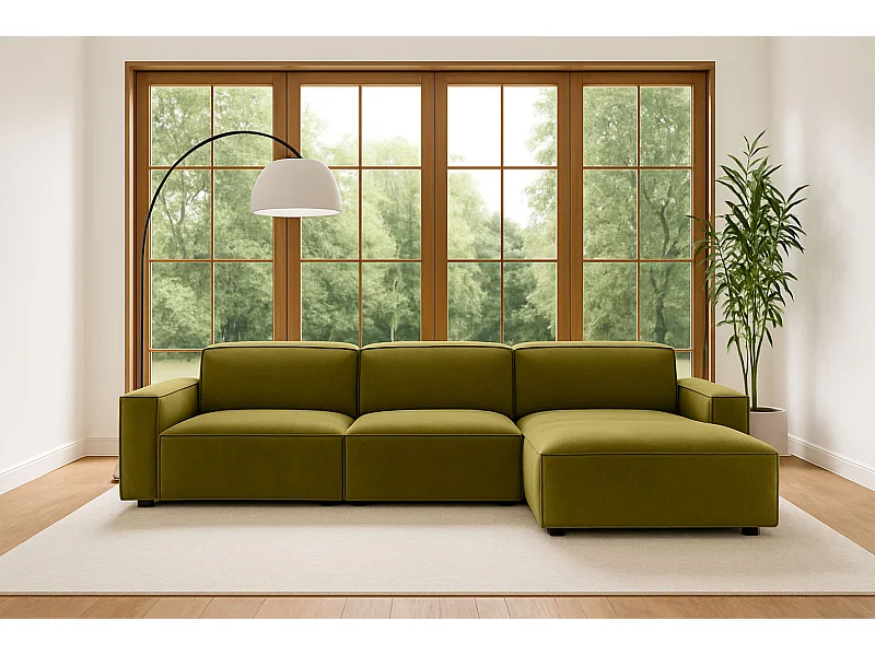 Ecksofa L-Form Cursal, Stoff Salvador, Olive, Rechts