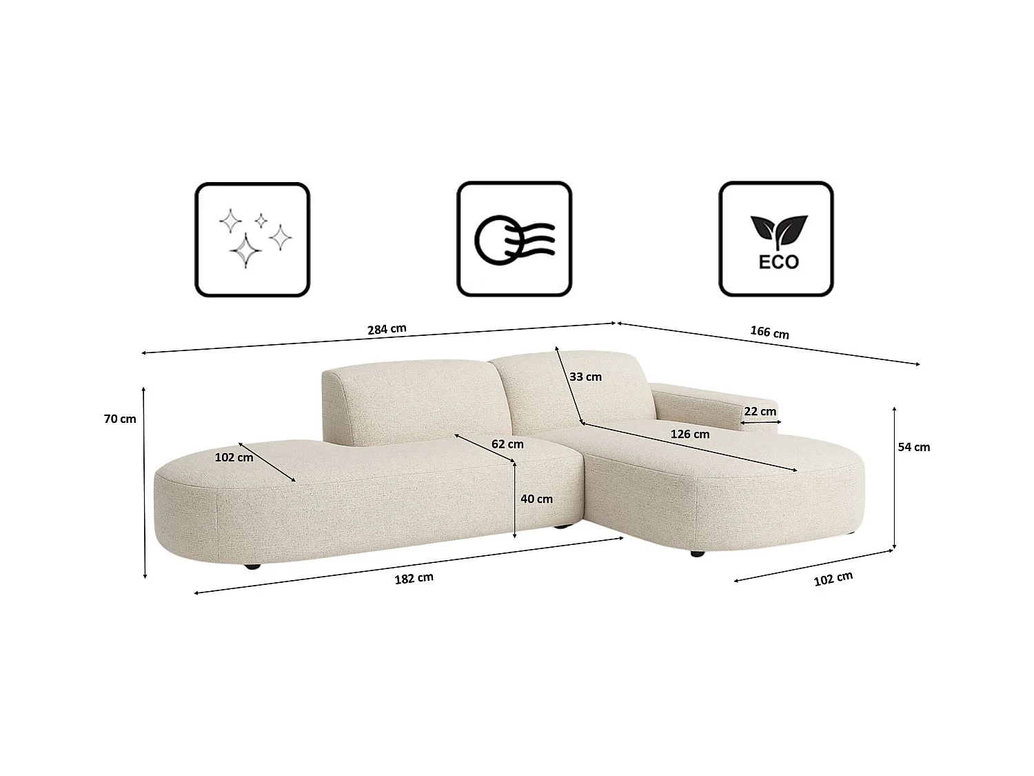 Divano angolare Cursal Atelier, tessuto Artico, Nata, a destra