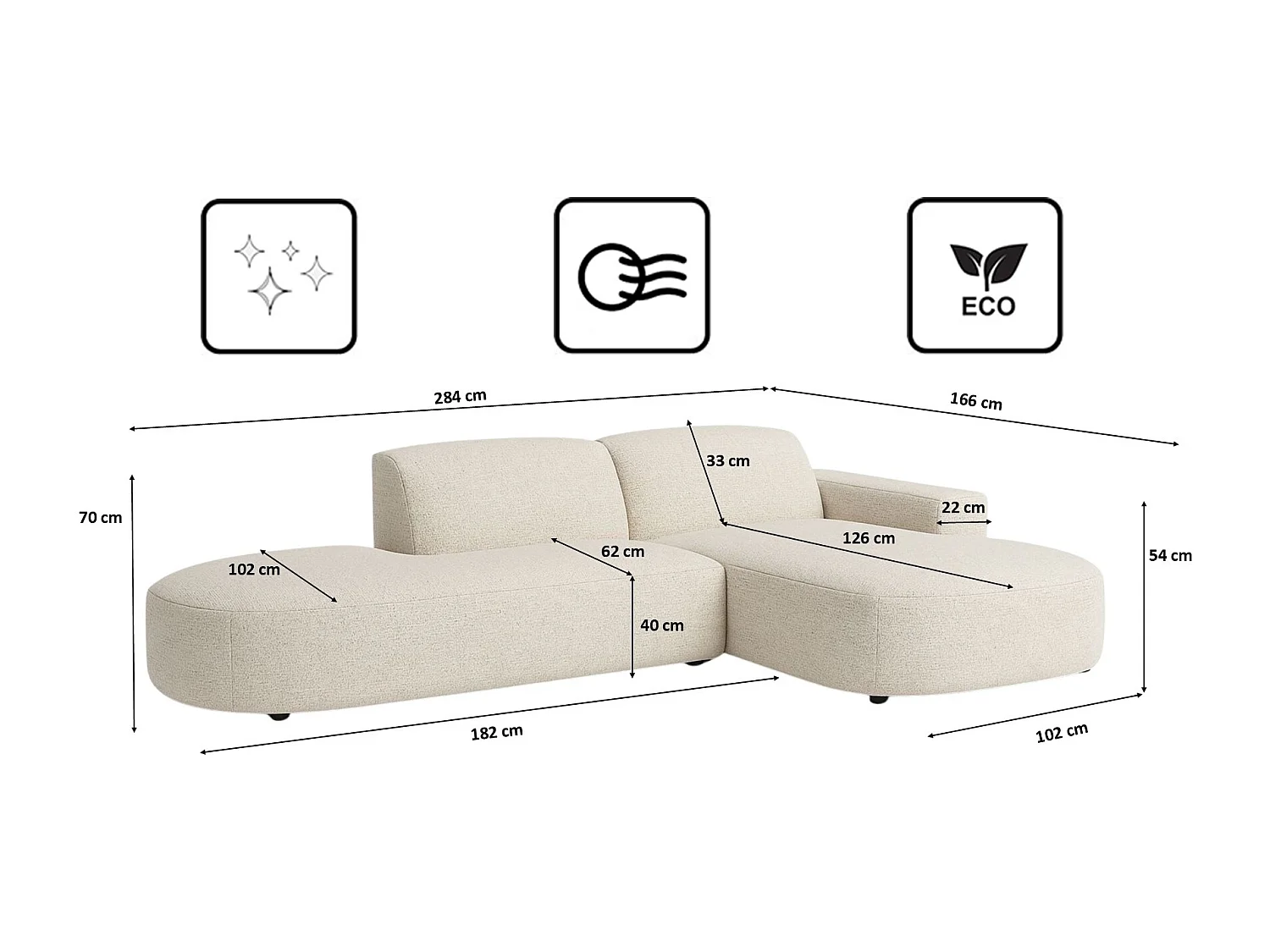 Ecksofa Cursal Atelier, Stoff Artico, Nata, Rechts