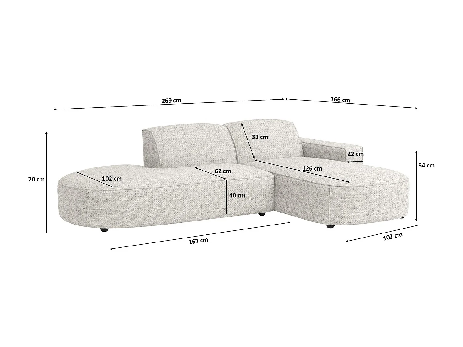 Canapé d'angle Cursal Atelier, tissu Artico, Nata, droite