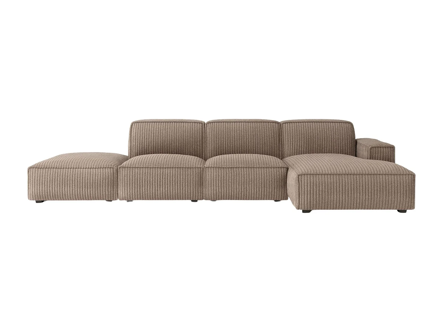 Canapé d'angle en L + tabouret Cursal, tissu Poso, beige foncé, droit