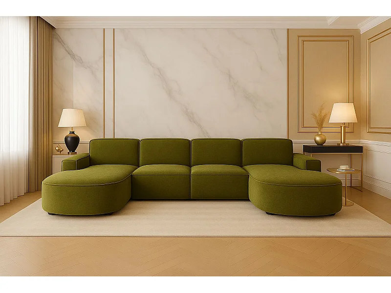 Ecksofa U-Form Round Cursal, Stoff Salvador, Olive