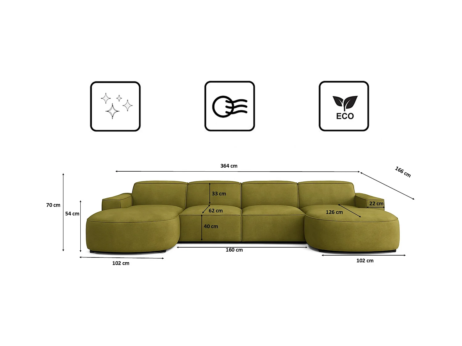 Ecksofa U-Form Round Cursal, Stoff Salvador, Olive