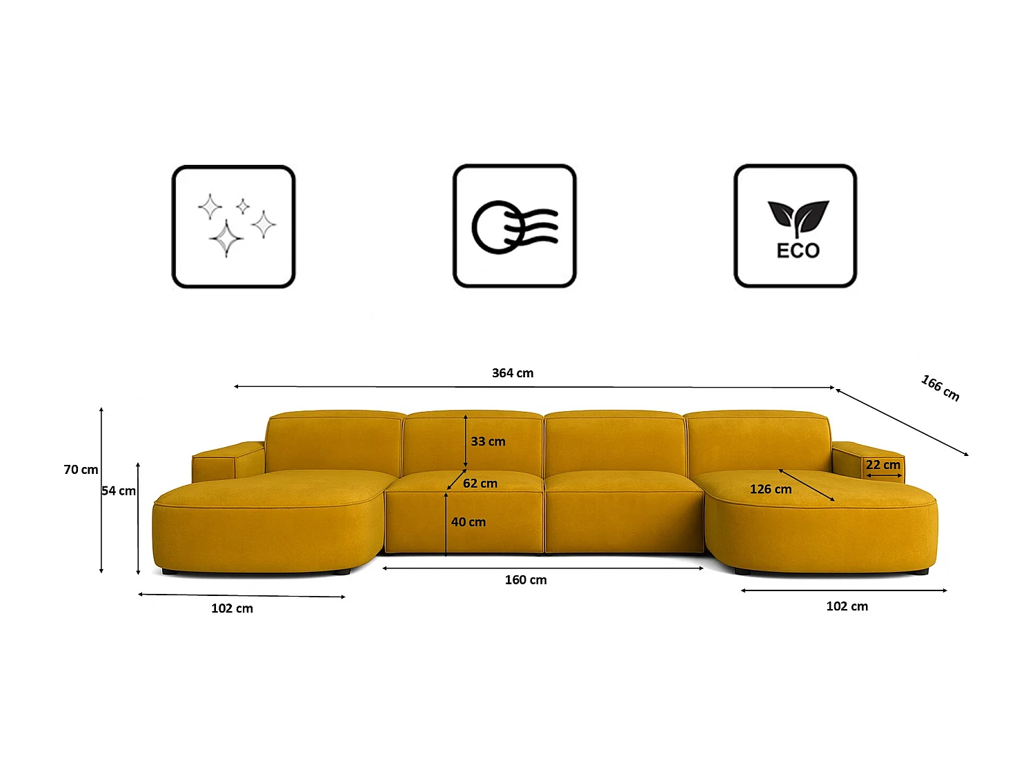 Canapé d'angle en U Round Cursal, tissu Salvador, jaune