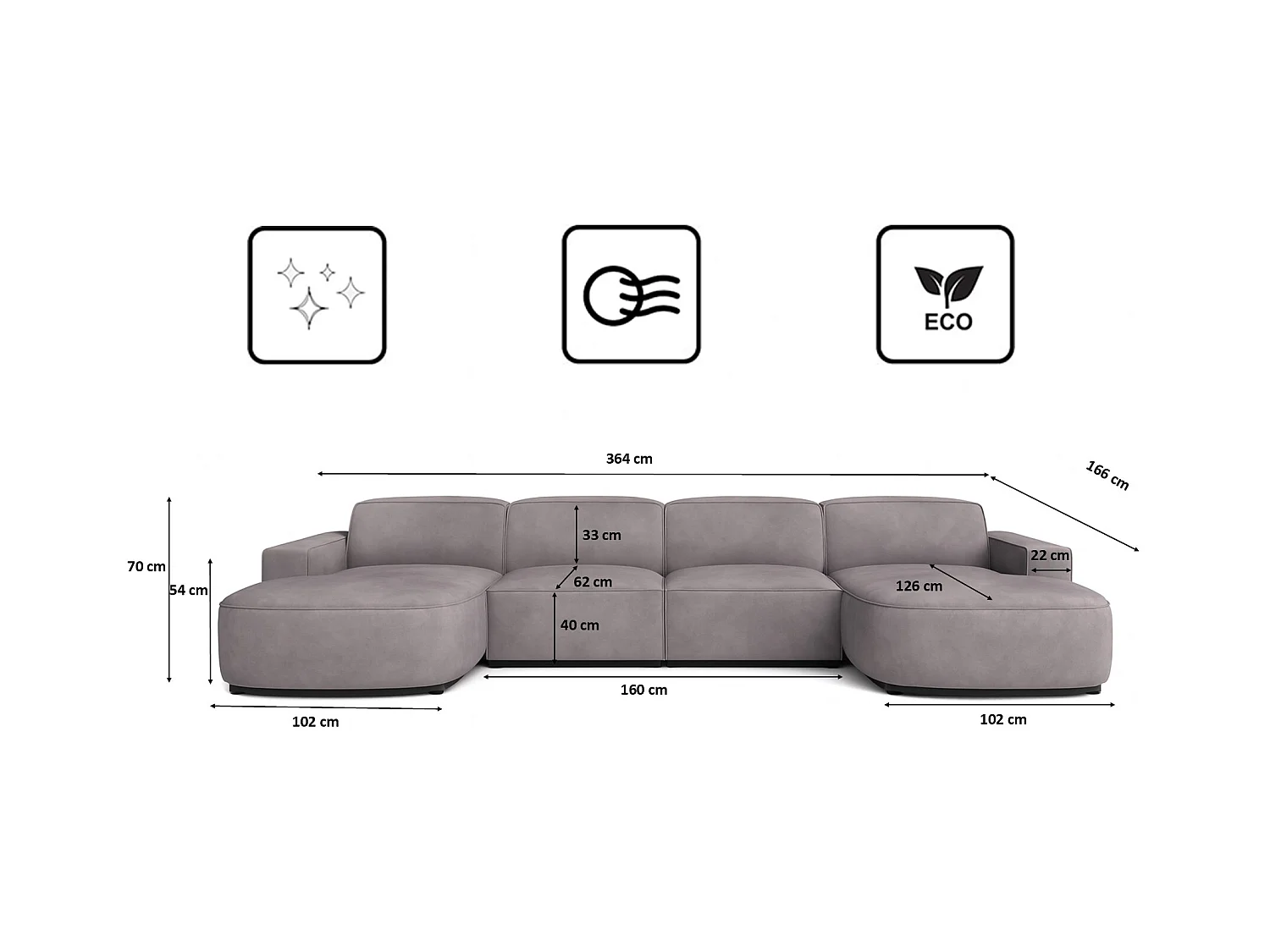 Canapé d'angle en U Round Cursal, tissu Salvador, gris