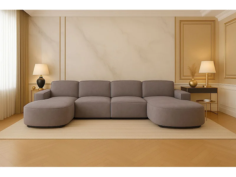 Ecksofa U-Form Round Cursal, Stoff Salvador, Grau