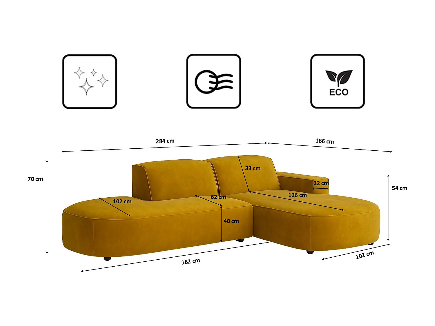 Canapé d'angle Cursal Atelier, tissu Salvador, jaune, droit