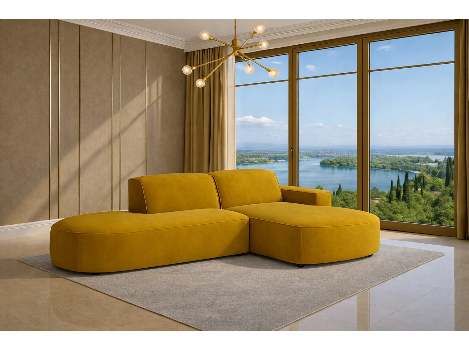 Canapé d'angle Cursal Atelier, tissu Salvador, jaune, droit