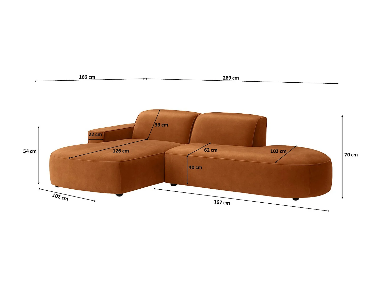 Canapé d'angle Cursal Atelier, tissu Salvador, marron, gauche