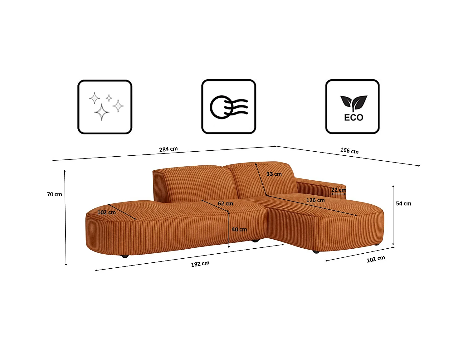 Divano angolare Cursal Atelier, tessuto Poso, rame, destra