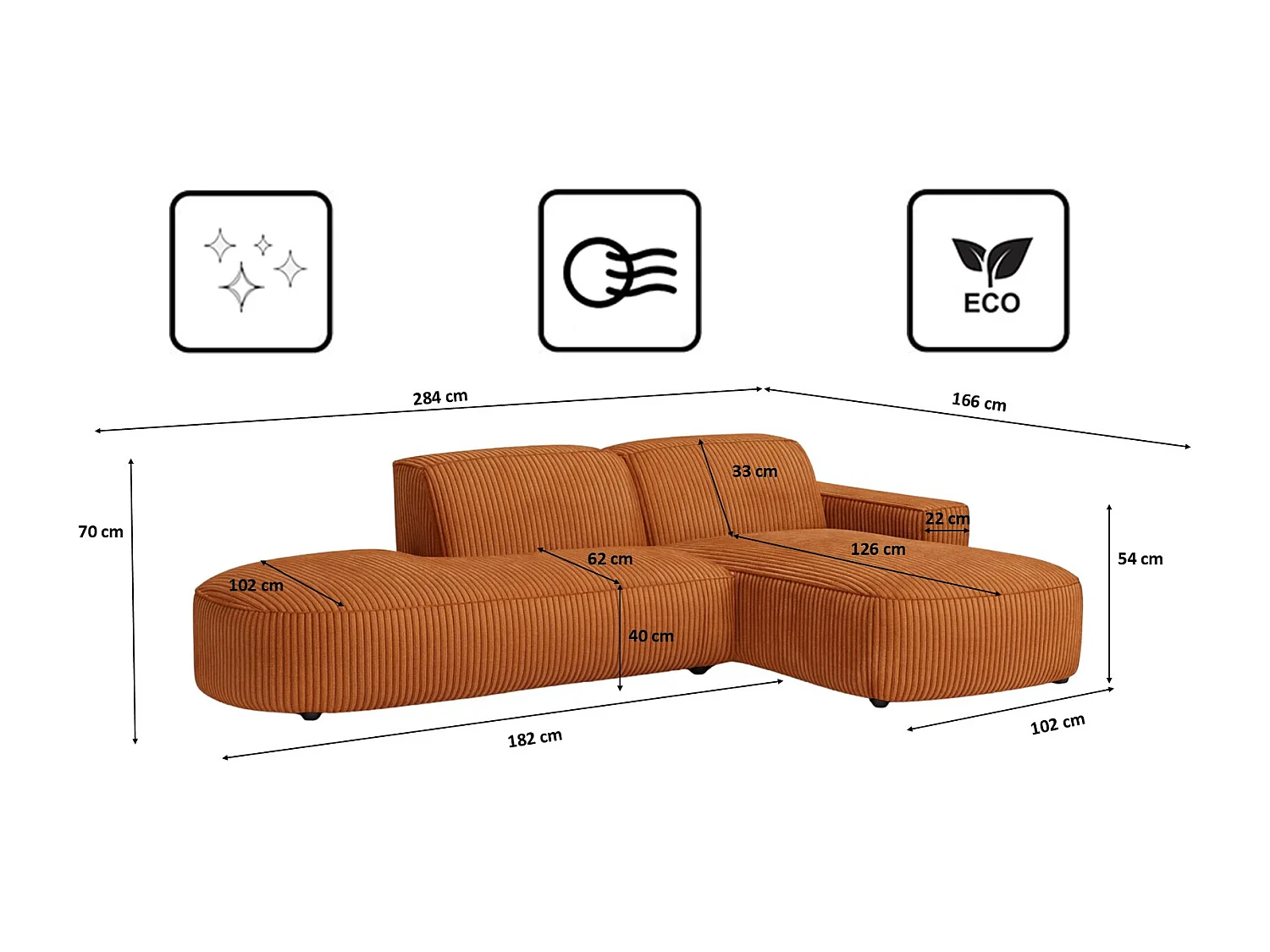 Ecksofa Cursal Atelier, Stoff Poso, Kupfer, Rechts