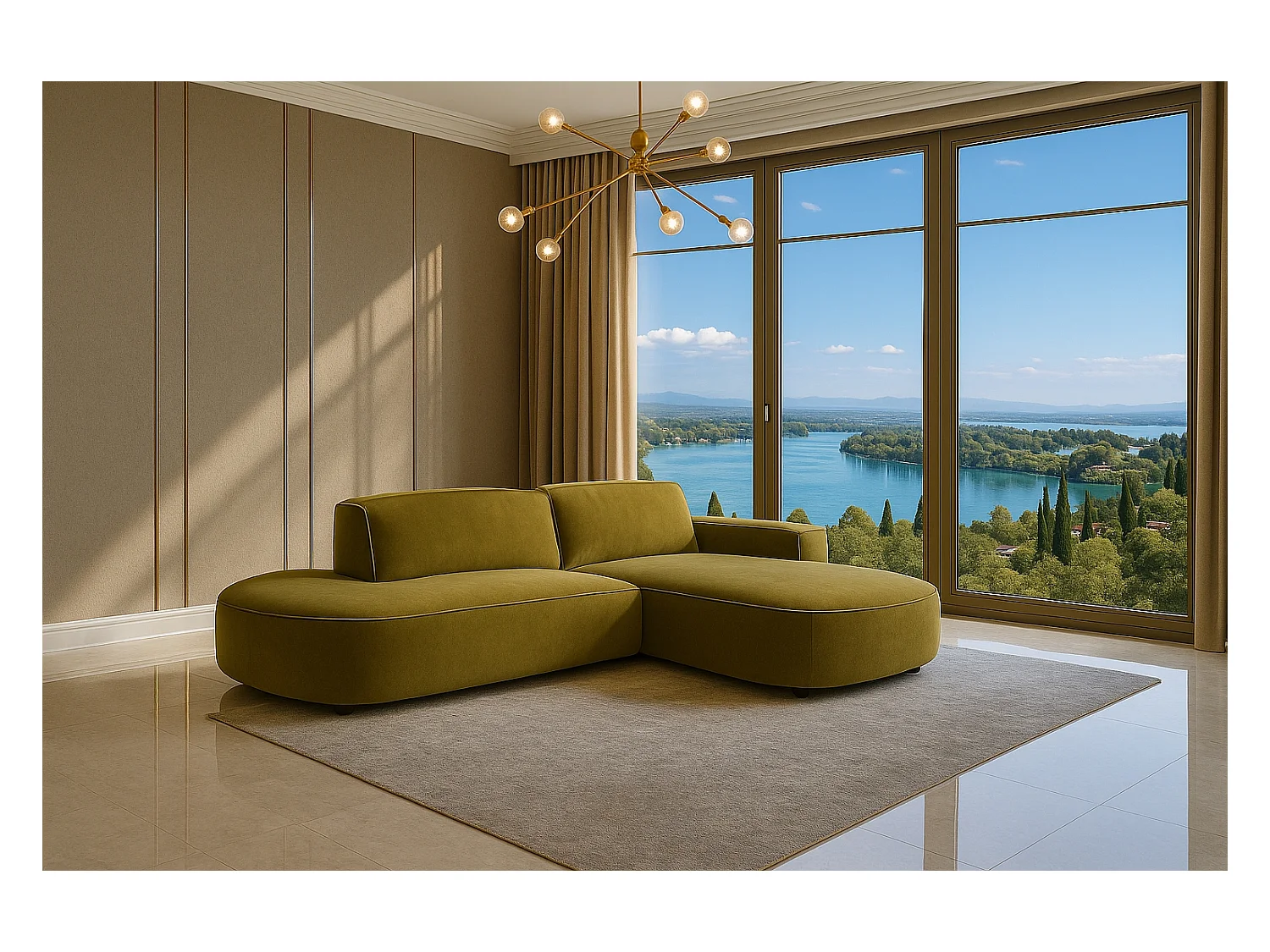 Ecksofa Cursal Atelier, Stoff Salvador, Olive, Rechts