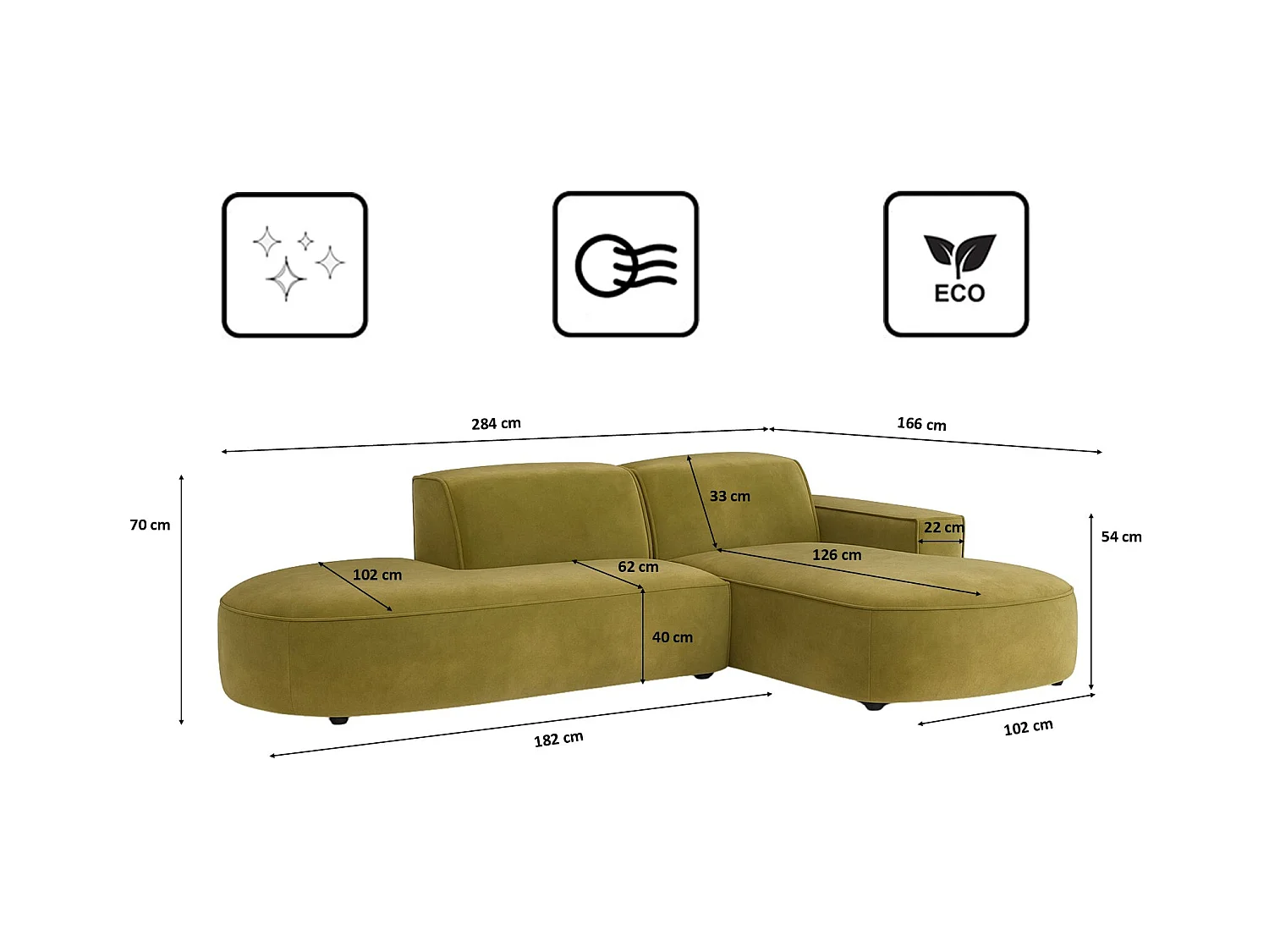 Ecksofa Cursal Atelier, Stoff Salvador, Olive, Rechts