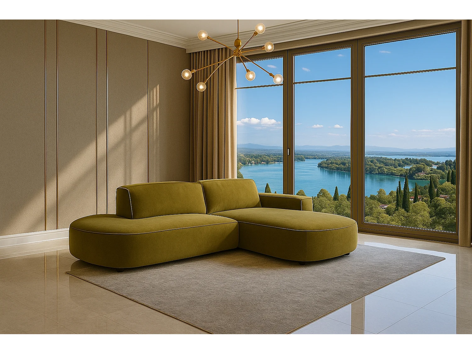 Canapé d'angle Cursal Atelier, tissu Salvador, olive, droit