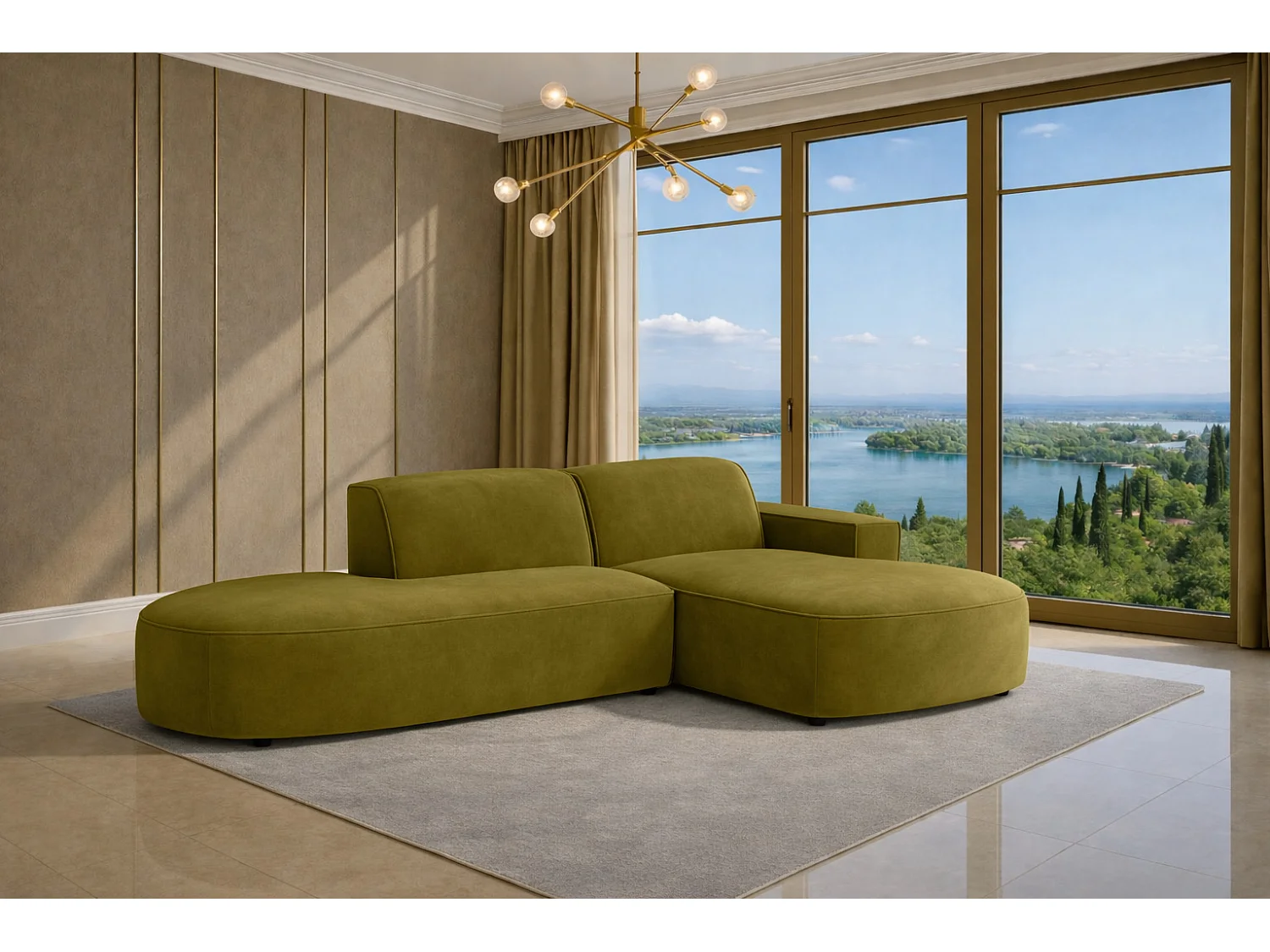 Canapé d'angle Cursal Atelier, tissu Salvador, olive, droit