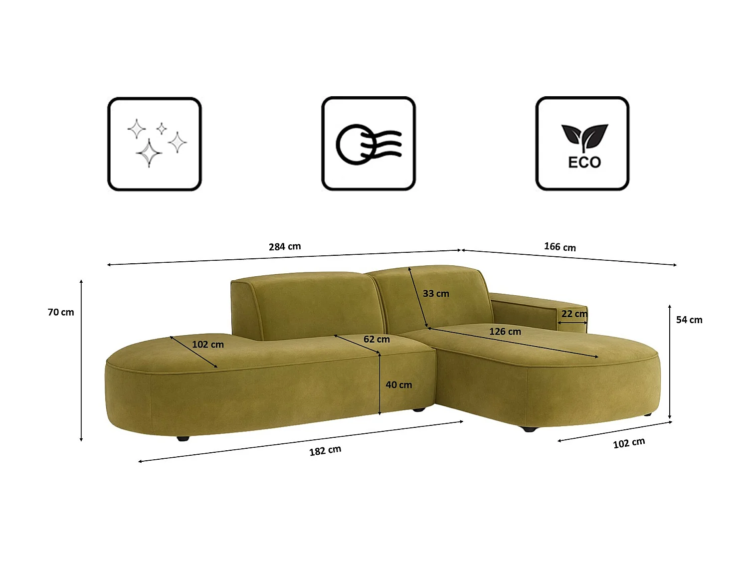 Canapé d'angle Cursal Atelier, tissu Salvador, olive, droit