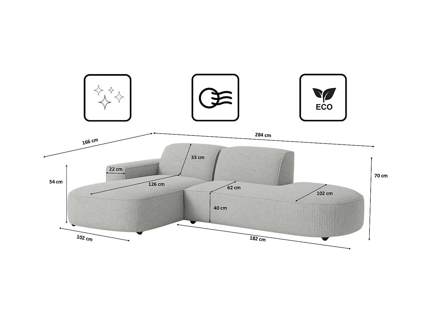 Divano angolare Cursal Atelier, tessuto Artico, Cemento, Sinistro