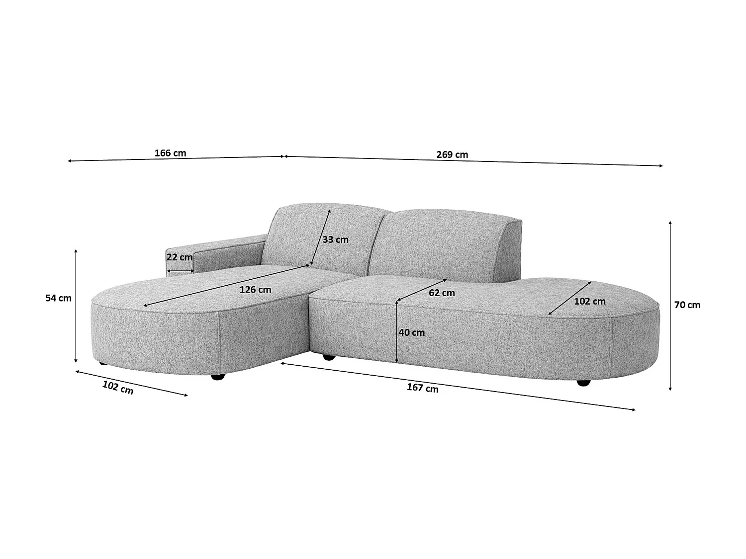 Canapé d'angle Cursal Atelier, tissu Artico, ciment, gauche