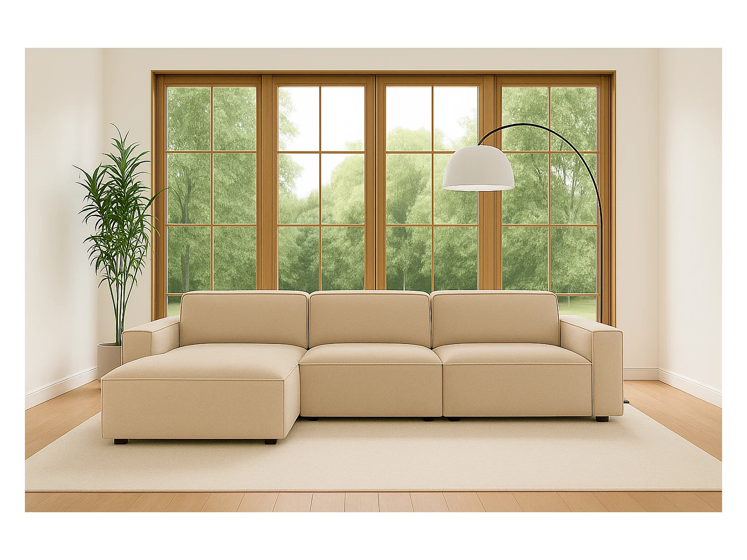 Canapé d'angle en L Cursal, tissu Salvador, beige, gauche