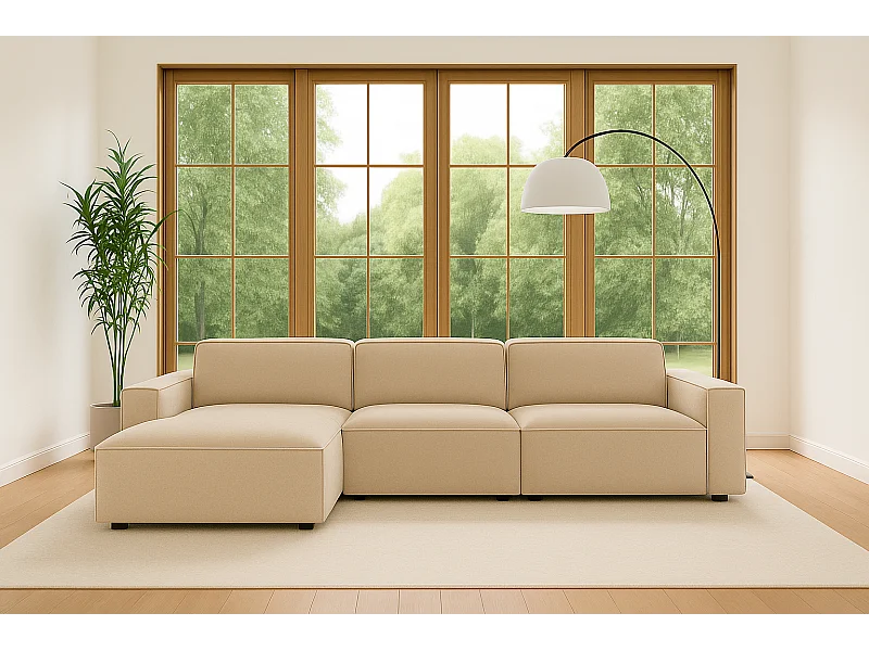 Canapé d'angle en L Cursal, tissu Salvador, beige, gauche