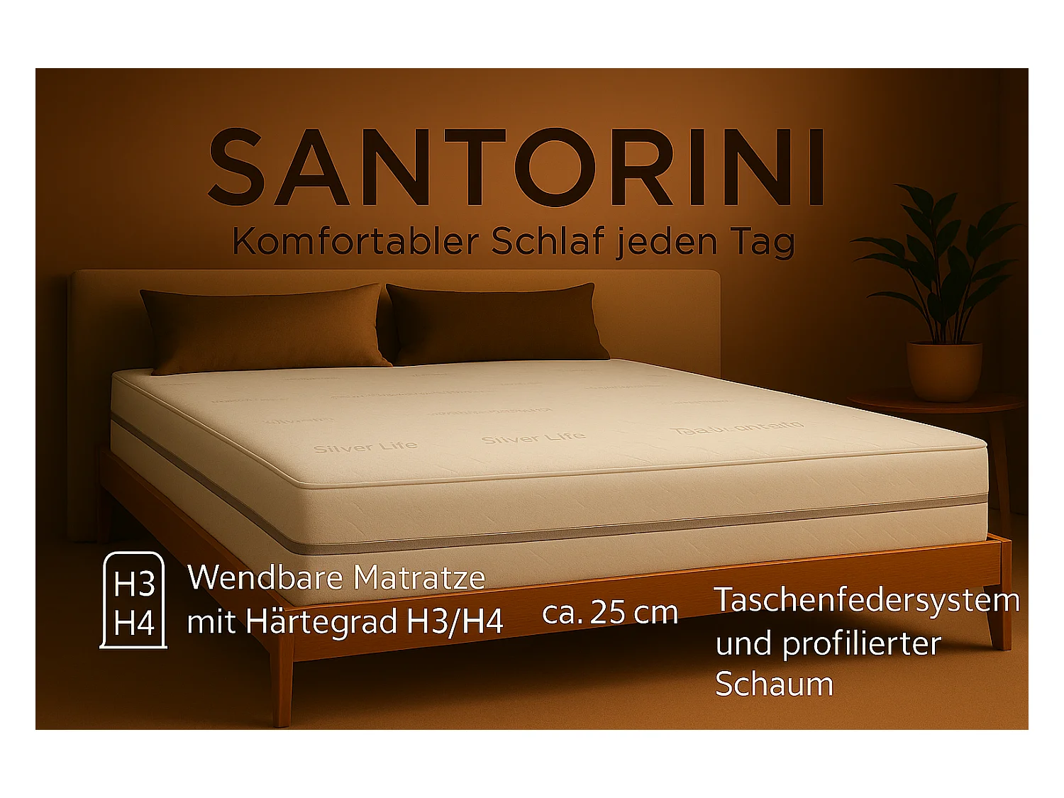 Pocketmatras SANTORINI, 140x200 cm, H3/H4