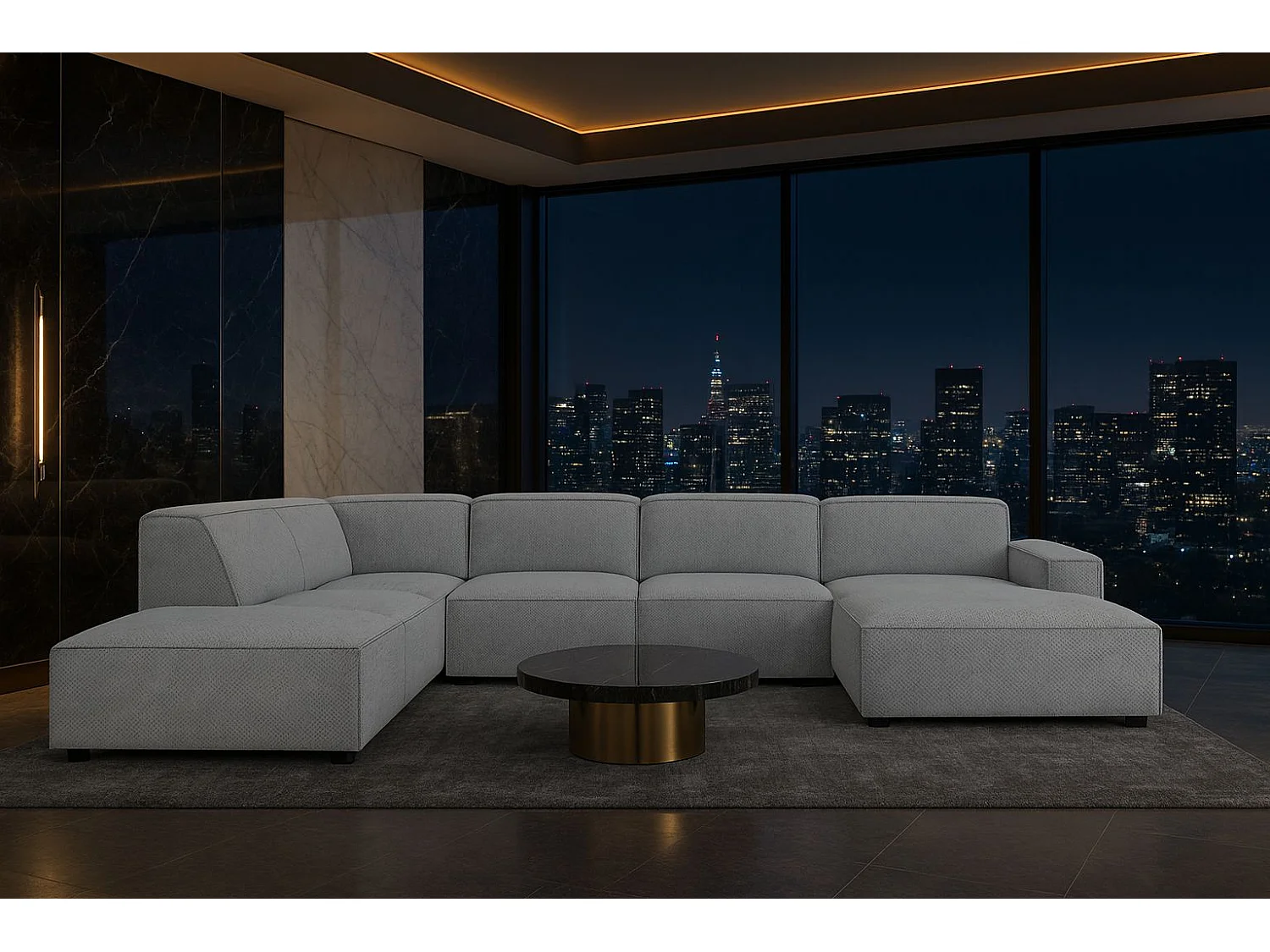 Ecksofa U-Form Cursal V, Stoff Artico, Cement, Links