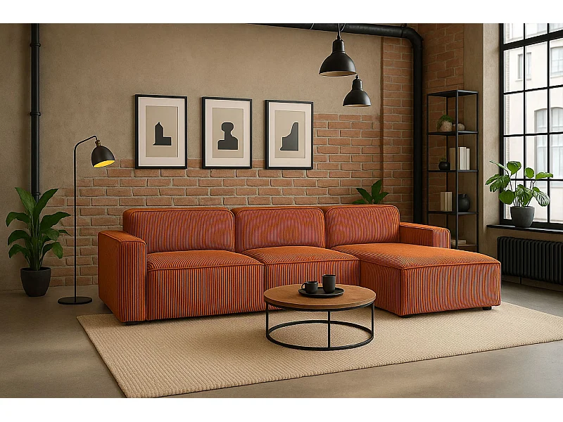 Ecksofa L-Form Cursal, Stoff Poso, Kupfer, Rechts
