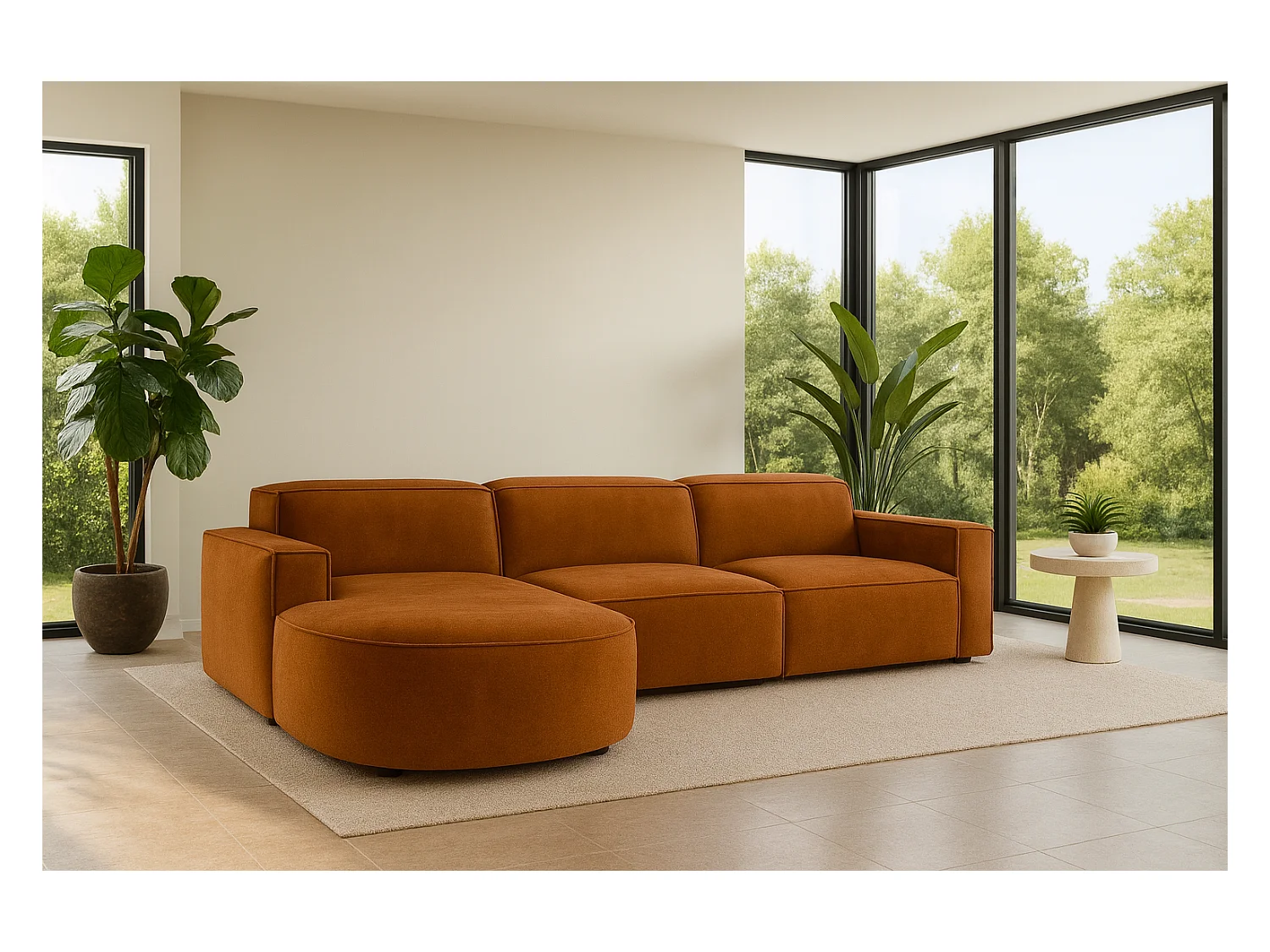 Canapé d'angle en L Round Cursal, tissu Salvador, marron, gauche