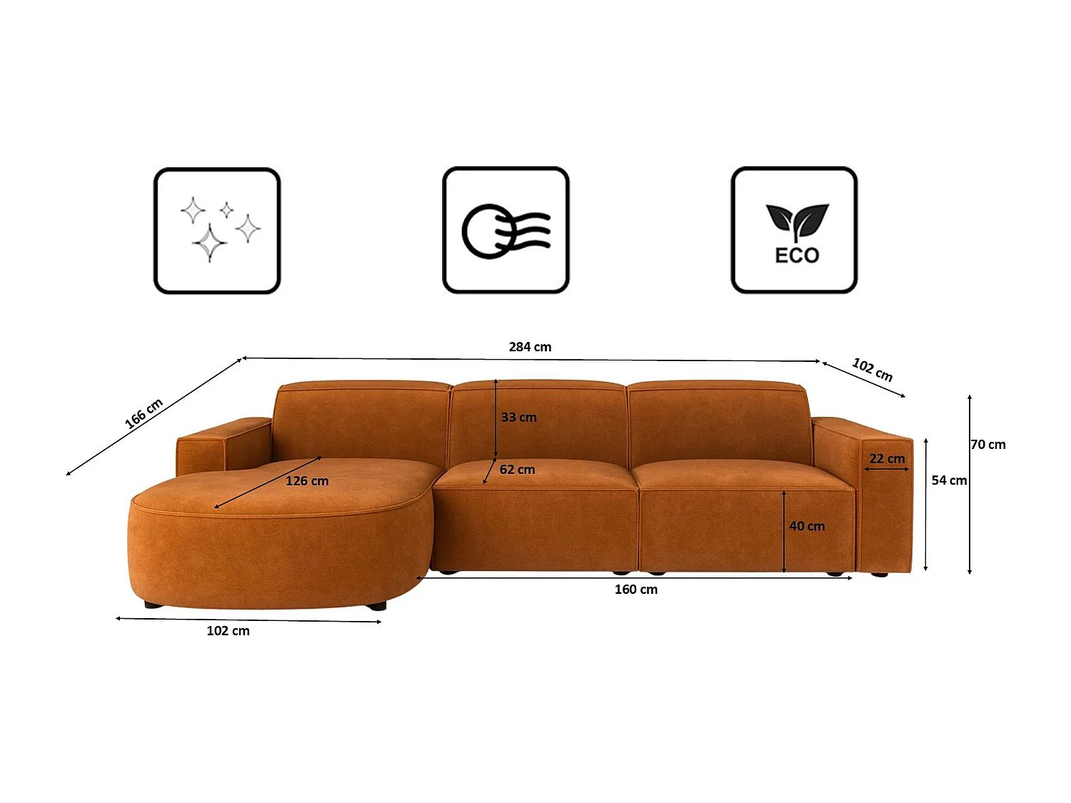 Hoekbank L-vormig Rond Cursal, stof Salvador, bruin, links