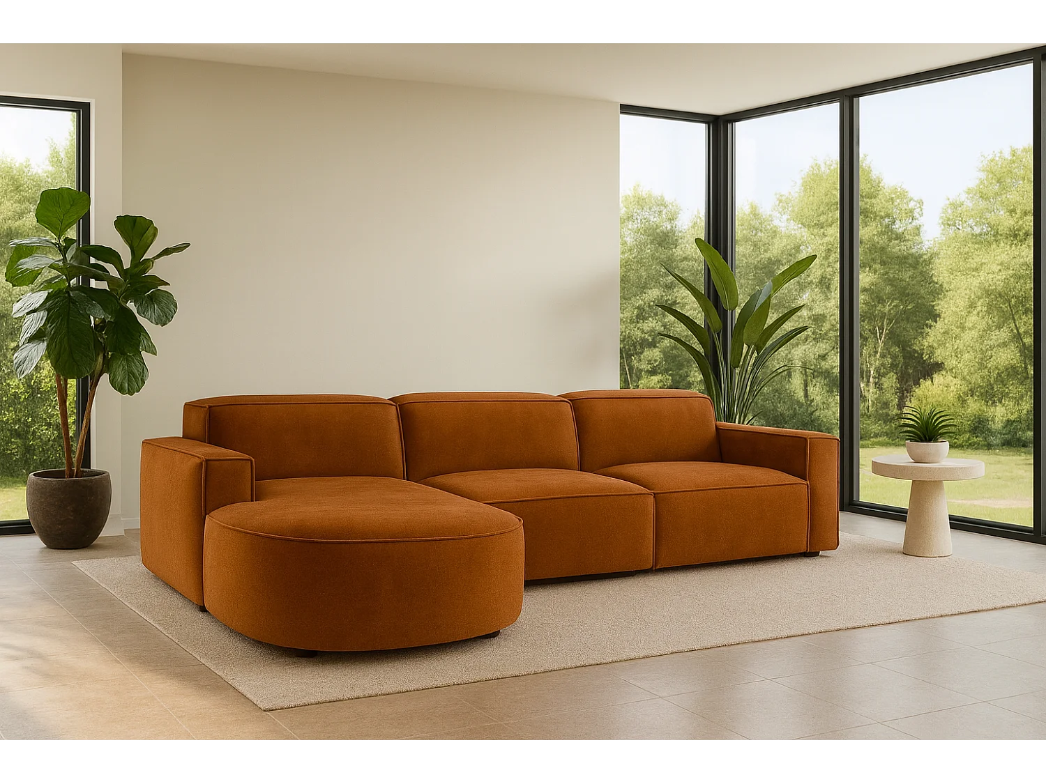 Ecksofa L-Form Round Cursal, Stoff Salvador, Braun, Links