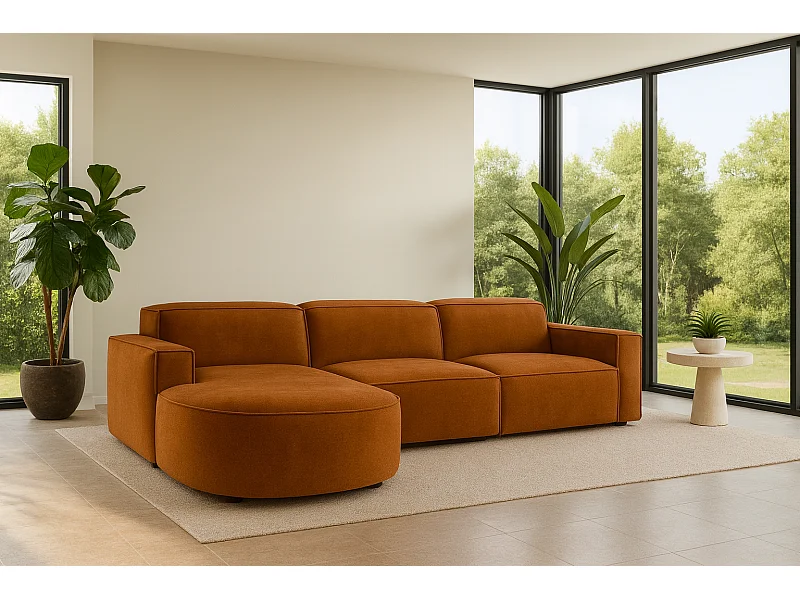 Ecksofa L-Form Round Cursal, Stoff Salvador, Braun, Links