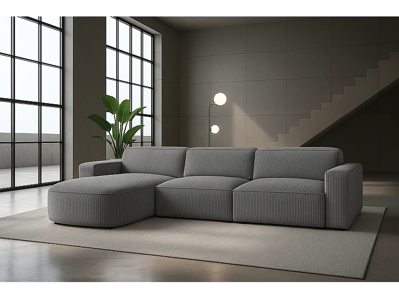 Canapé d'angle en L Round Cursal, tissu Poso, gris, gauche