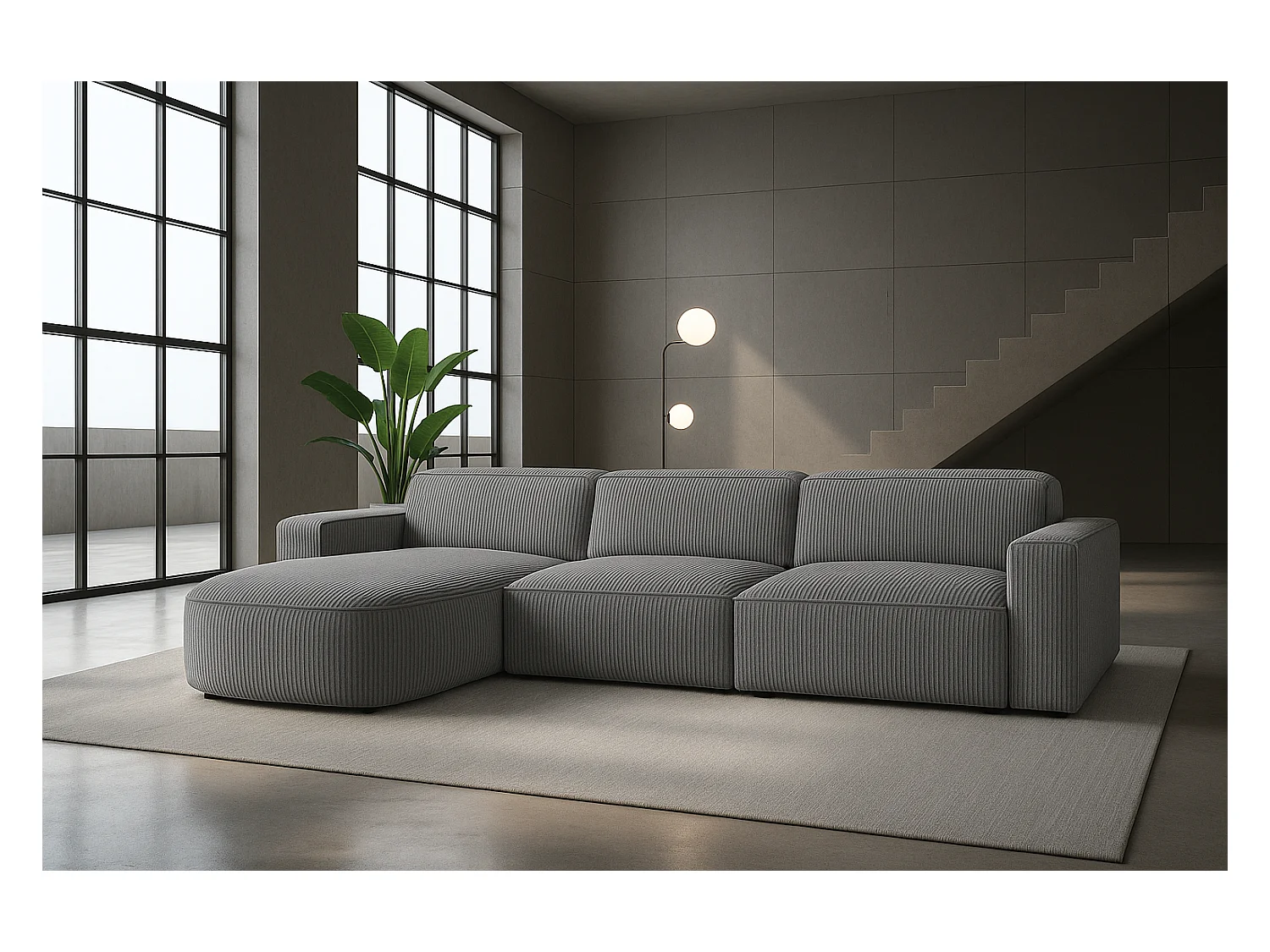 Divano angolare a L Round Cursal, tessuto Poso, grigio, sinistro