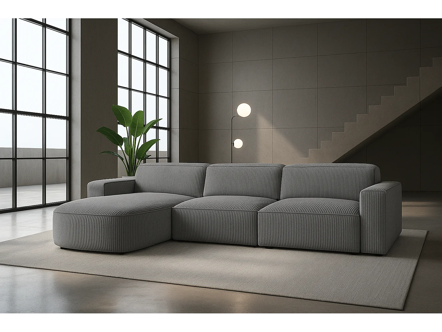 Divano angolare a L Round Cursal, tessuto Poso, grigio, sinistro