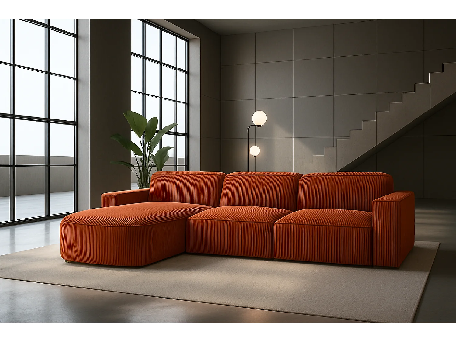 Canapé d'angle en L Round Cursal, tissu Poso, cuivre, gauche