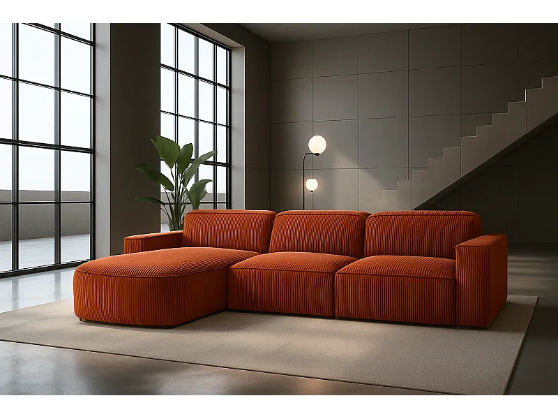 Ecksofa L-Form Round Cursal, Stoff Poso, Kupfer, Links